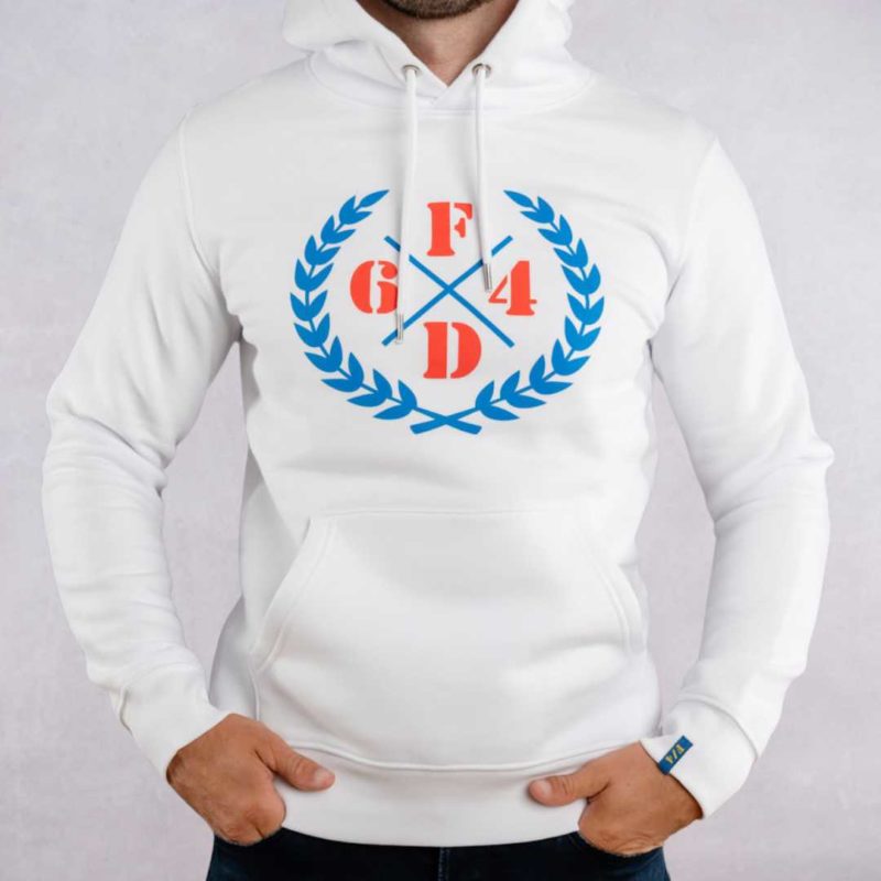 Hoodie Blanc Regular Laurier Bleu/Orange