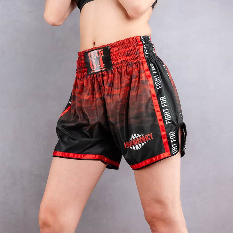 boxing shorts fight district front worn by a woman